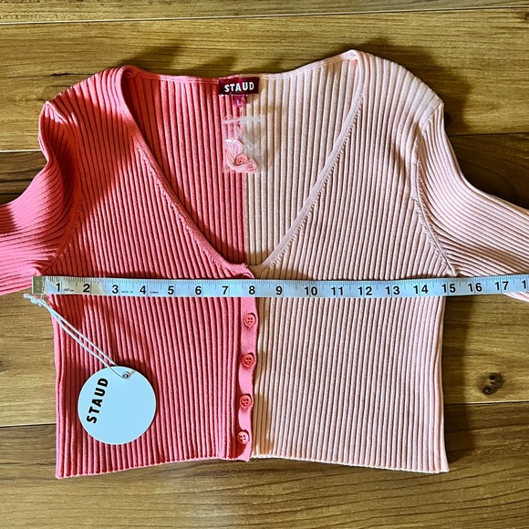 Staud Manon Two Tone Rib Knit Cropped Cardigan New Large - Picture 8 of 14